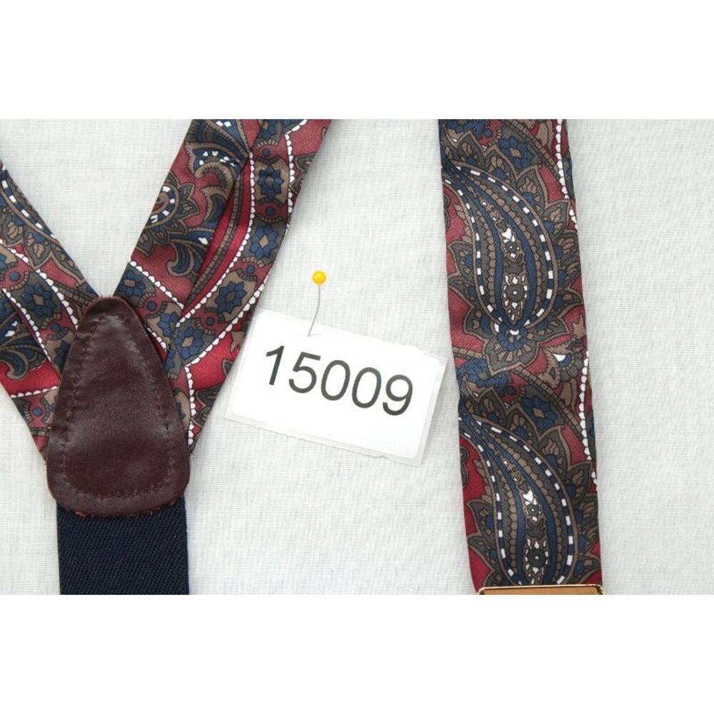 Vintage CAS Germany Suspenders Silk Burgundy Blue Paisley Gold Tone Hardware - Picture 5 of 5